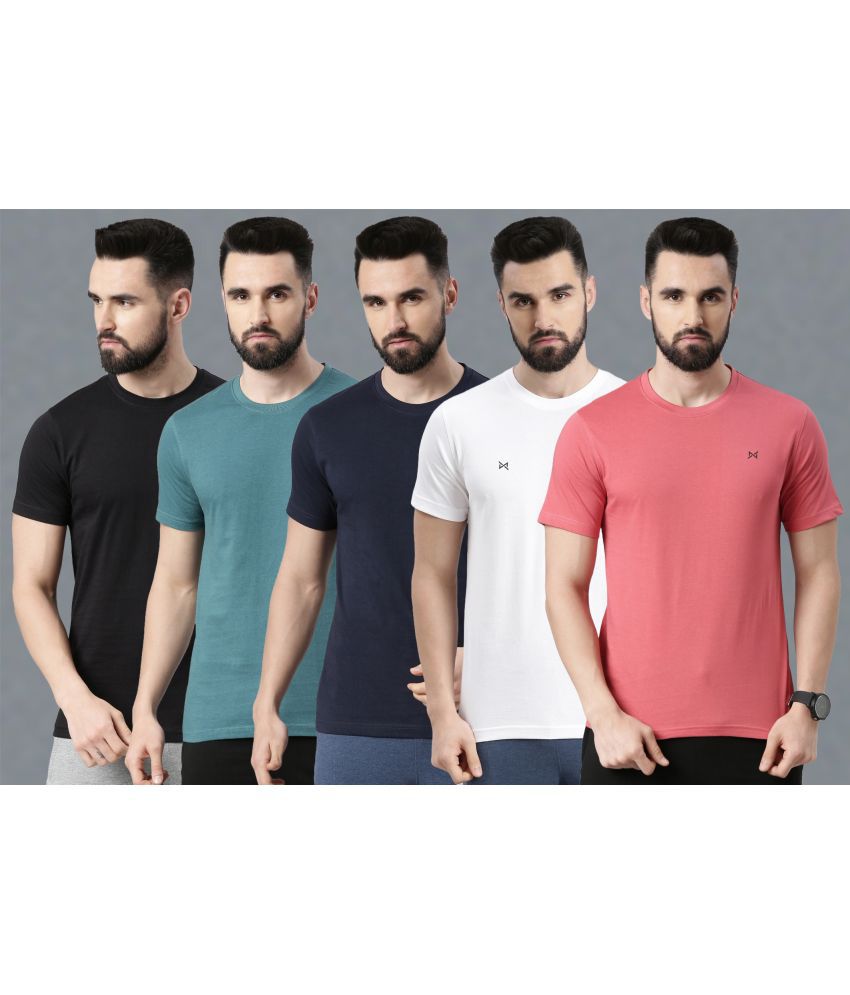     			Force NXT 100% Cotton Regular Fit Solid Half Sleeves Men's T-Shirt - Multicolor ( Pack of 5 )