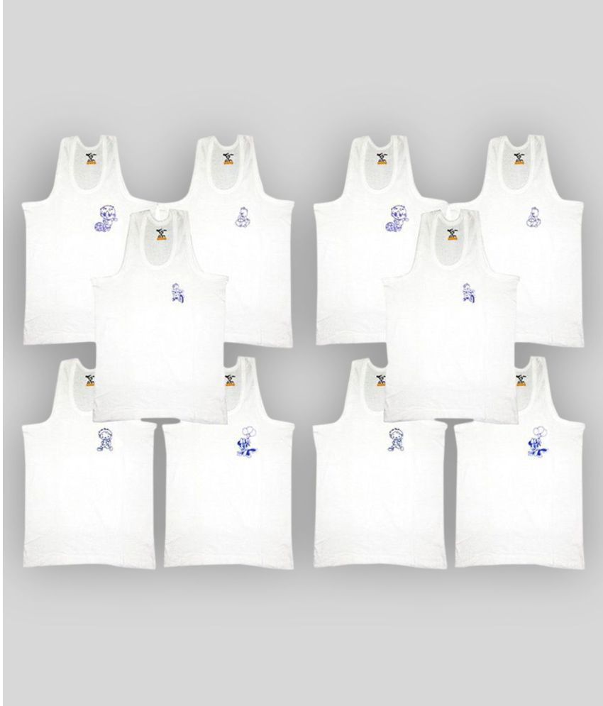    			HAP White Cotton Solid Boys Vest ( Pack of 10 )