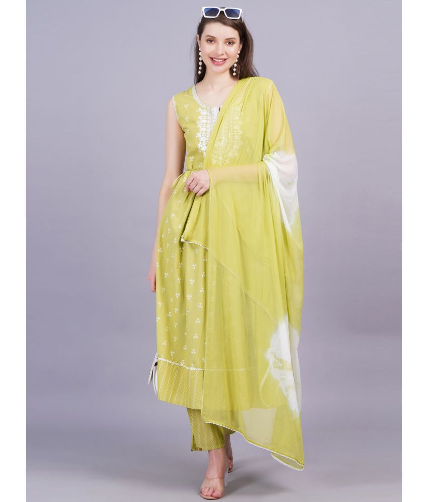     			HIGHLIGHT FASHION EXPORT Cotton Embroidered Kurti With Pants Women's Stitched Salwar Suit - Green ( Pack of 1 )