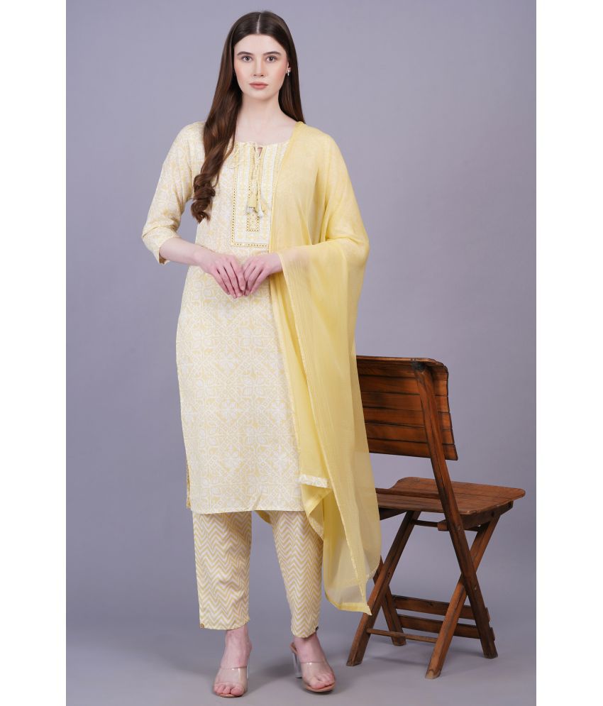     			HIGHLIGHT FASHION EXPORT Cotton Printed Kurti With Pants Women's Stitched Salwar Suit - Yellow ( Pack of 1 )