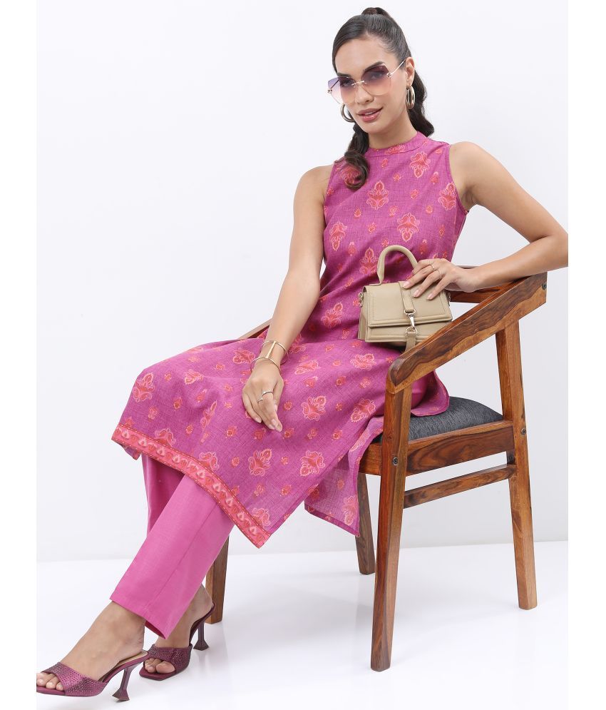     			Ketch Polyester Printed Kurti With Palazzo Women's Stitched Salwar Suit - Magenta ( Pack of 1 )