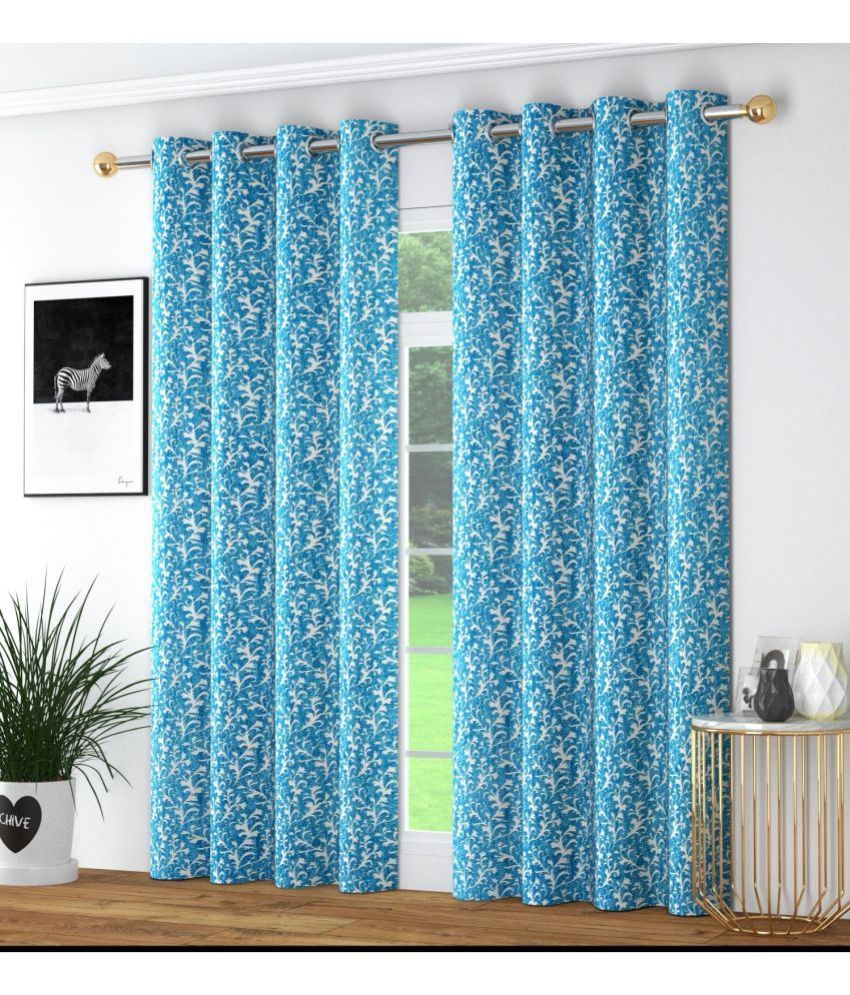     			La Elite Floral Room Darkening Eyelet Curtain 5 ft ( Pack of 2 ) - Blue