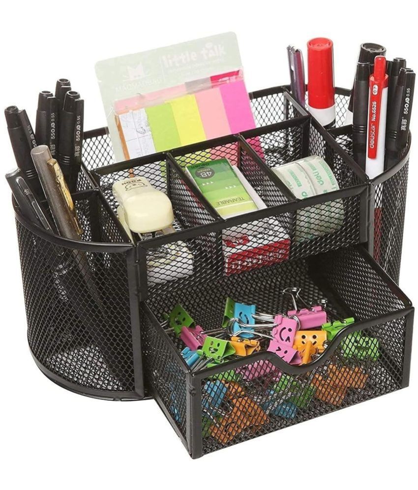     			NAMRA Desk organizer in metal mesh | pen stand use stationery home & office supplies | pen & stationery organizer with smart drawer |make in india product | pen stand for study table | pen holder