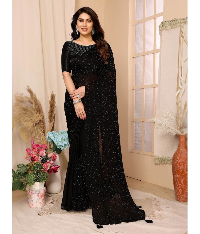     			Rangita Satin Embellished Saree With Blouse Piece - Black ( Pack of 1 )