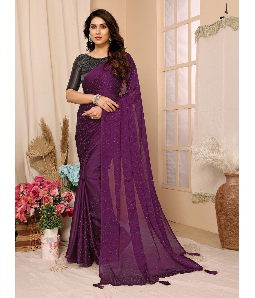     			Rangita Satin Embellished Saree With Blouse Piece - Mauve ( Pack of 1 )