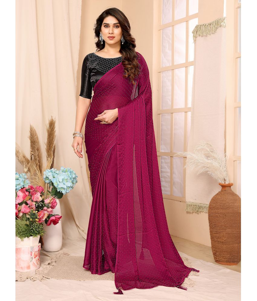     			BLEESBURY Satin Embellished Saree With Blouse Piece - Pink ( Pack of 1 )