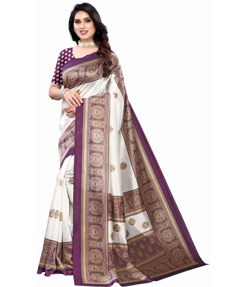     			Saadhvi Art Silk Printed Saree With Blouse Piece - White ( Pack of 1 )