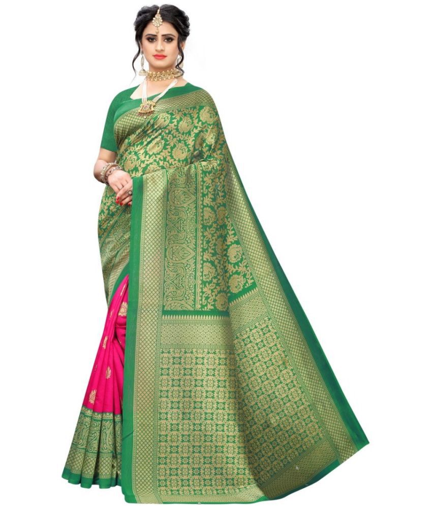     			Saadhvi Art Silk Printed Saree With Blouse Piece - Green ( Pack of 1 )