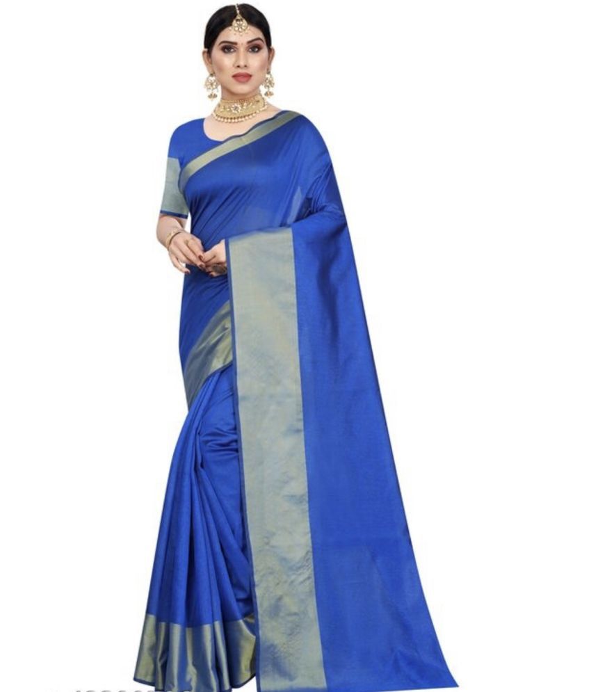     			Saadhvi Art Silk Solid Saree With Blouse Piece - Blue ( Pack of 1 )