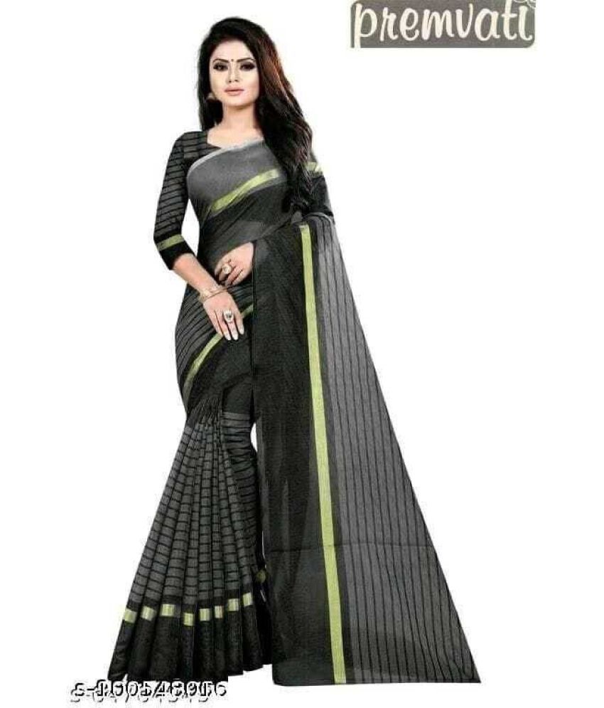     			Saadhvi Art Silk Striped Saree With Blouse Piece - Black ( Pack of 1 )