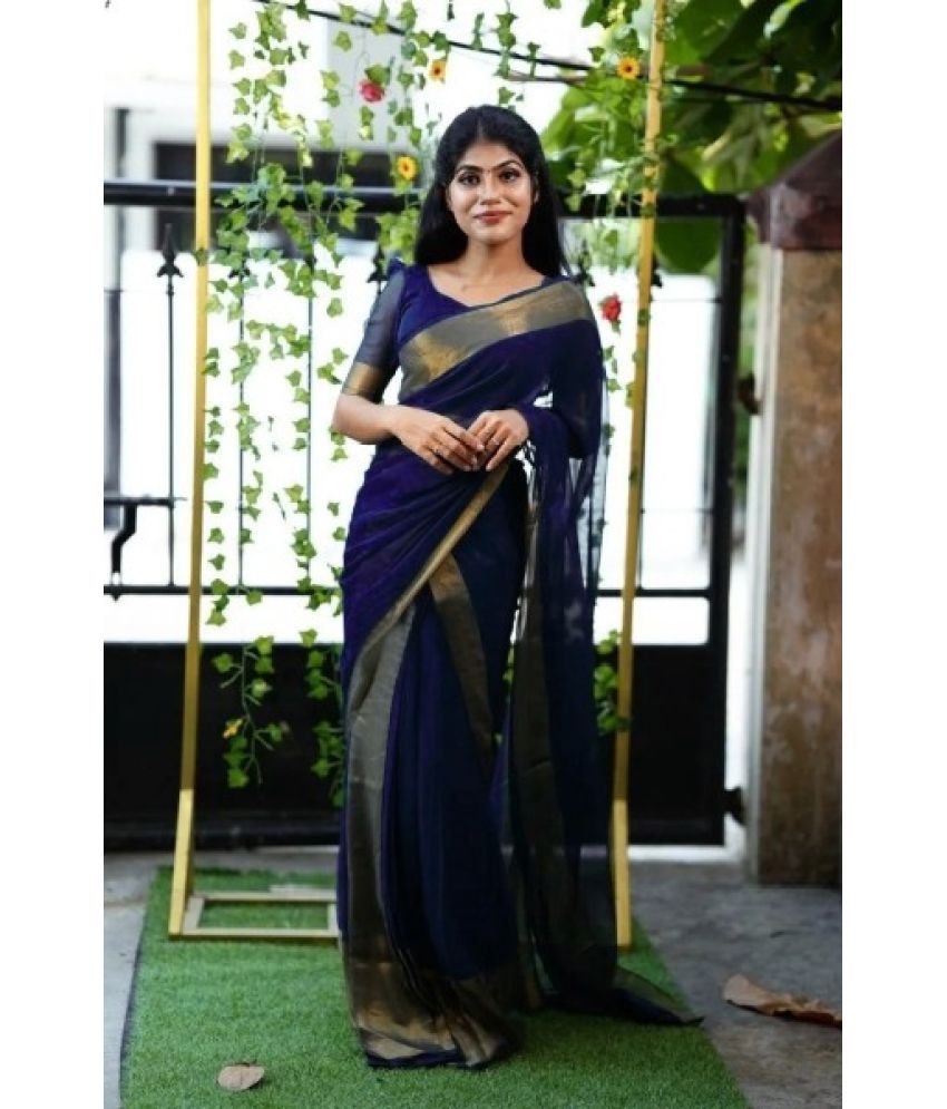     			Saadhvi Chiffon Solid Saree With Blouse Piece - BLUE ( Pack of 1 )