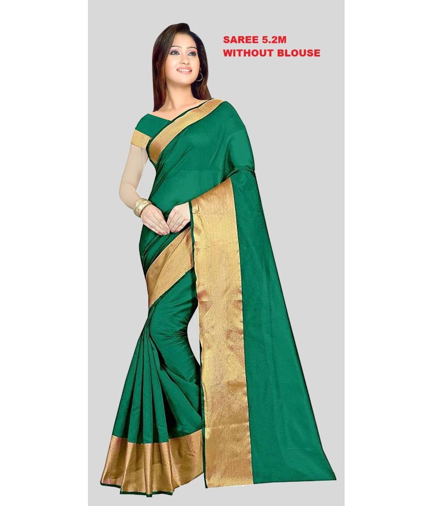     			Saadhvi Cotton Blend Printed Saree Without Blouse Piece - Green ( Pack of 1 )