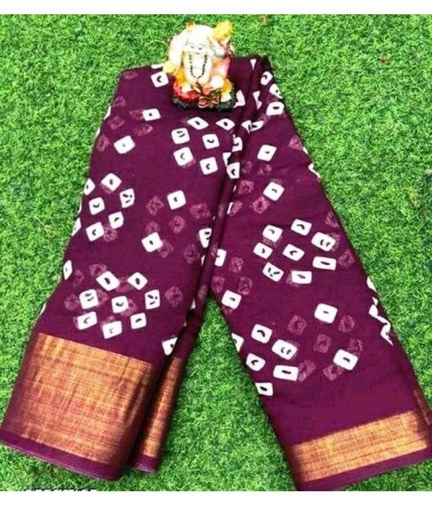     			Saadhvi Cotton Blend Printed Saree With Blouse Piece - Purple ( Pack of 1 )
