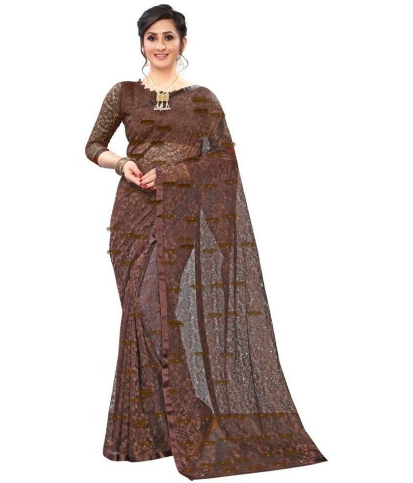     			Saadhvi Cotton Blend Self Design Saree With Blouse Piece - Brown ( Pack of 1 )