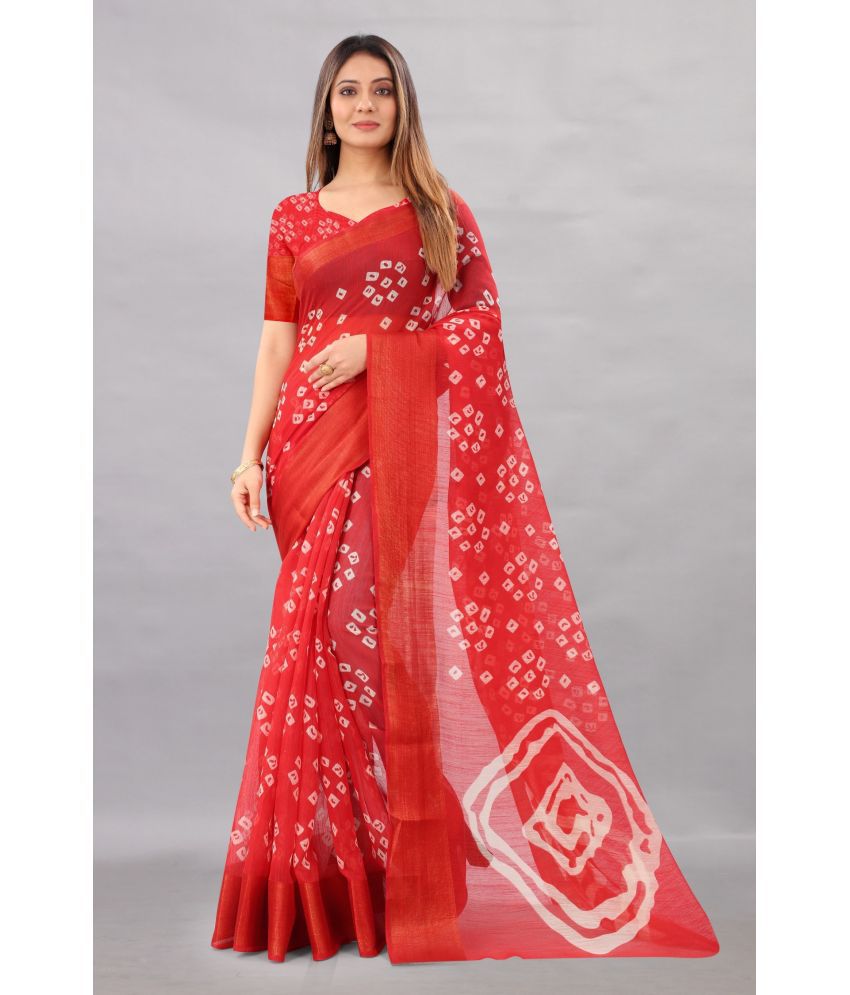     			Saadhvi Cotton Silk Printed Saree With Blouse Piece - Red ( Pack of 1 )