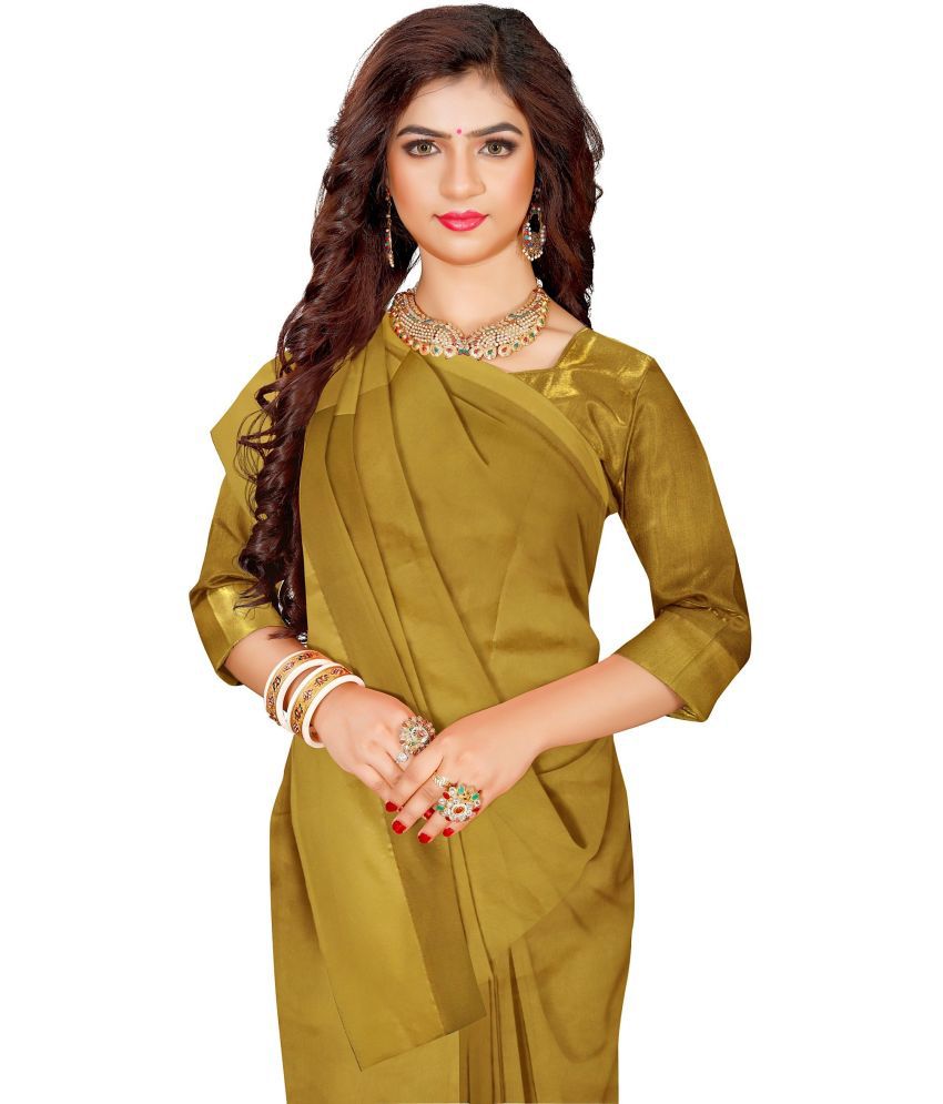     			Saadhvi Cotton Silk Self Design Saree With Blouse Piece - Beige ( Pack of 1 )