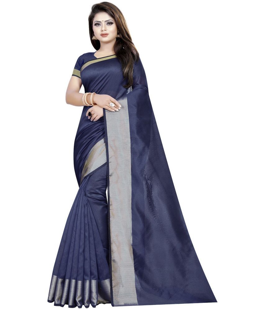     			Saadhvi Cotton Silk Solid Saree With Blouse Piece - Navy Blue ( Pack of 1 )