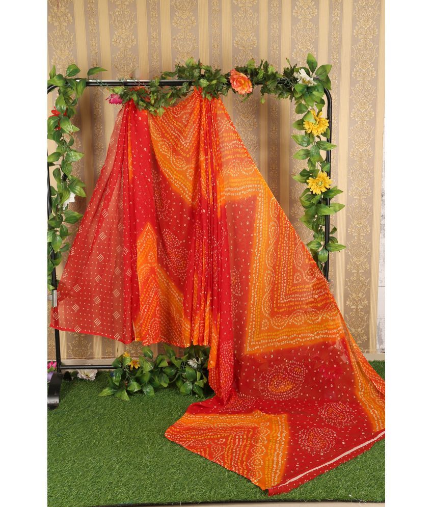     			Saadhvi Georgette Printed Saree With Blouse Piece - Orange ( Pack of 1 )