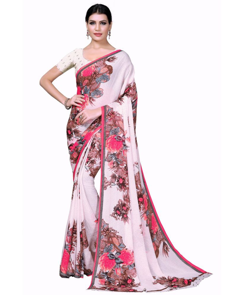    			Saadhvi Georgette Printed Saree With Blouse Piece - White ( Pack of 1 )