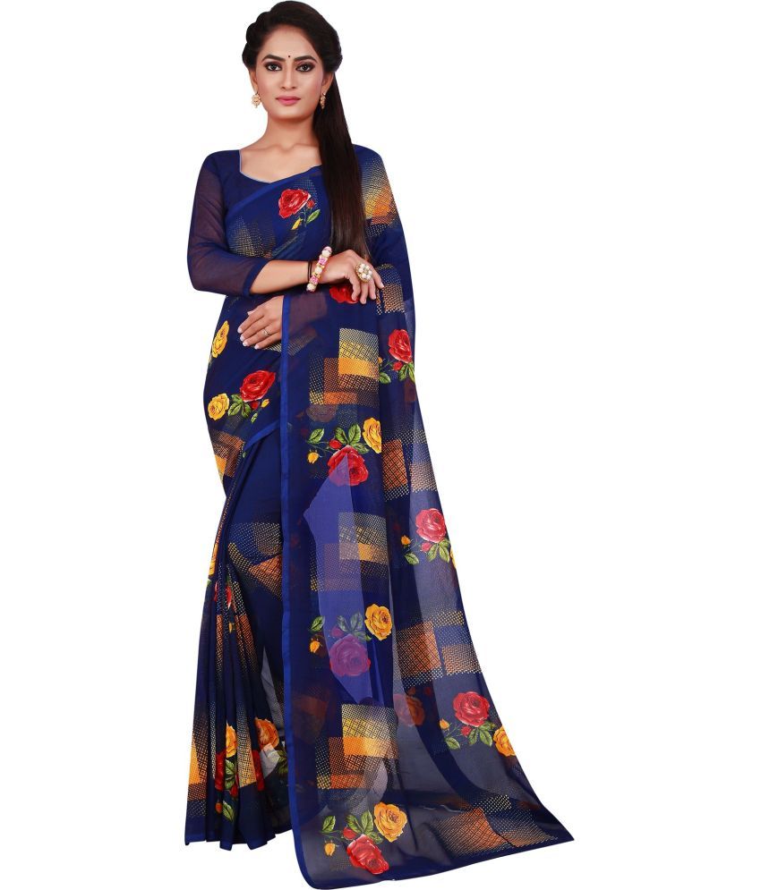     			Saadhvi Georgette Woven Saree With Blouse Piece - Blue ( Pack of 1 )