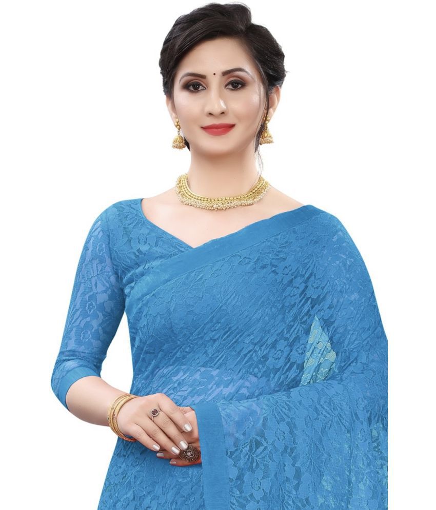     			Saadhvi Net Embellished Saree With Blouse Piece - Blue ( Pack of 1 )