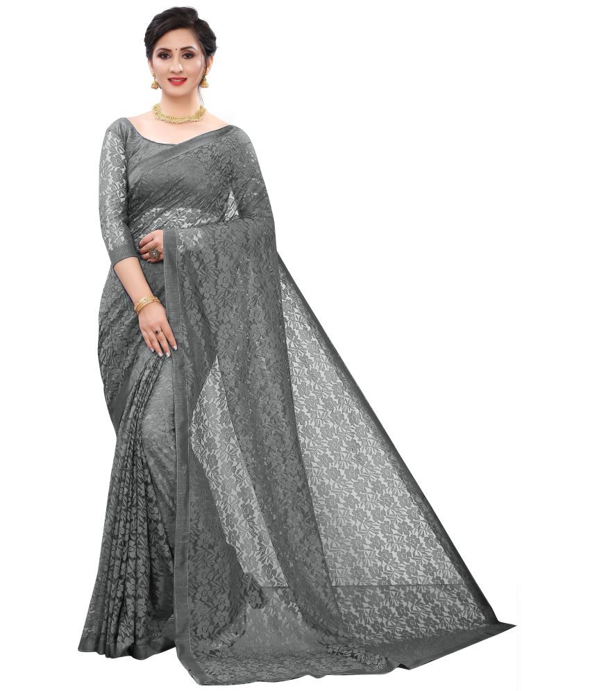     			Saadhvi Net Embroidered Saree With Blouse Piece - Grey ( Pack of 1 )