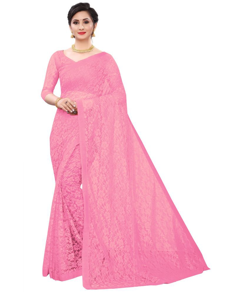     			Saadhvi Net Embroidered Saree With Blouse Piece - Pink ( Pack of 1 )