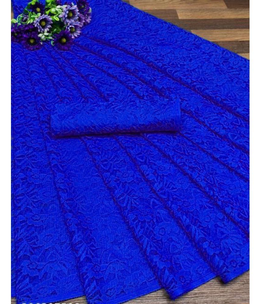     			Saadhvi Net Embroidered Saree With Blouse Piece - Blue ( Pack of 1 )