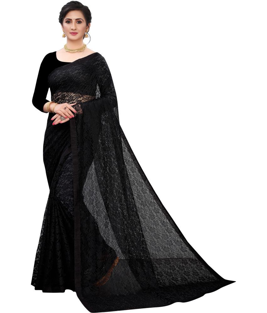     			Saadhvi Net Embroidered Saree With Blouse Piece - Black ( Pack of 1 )