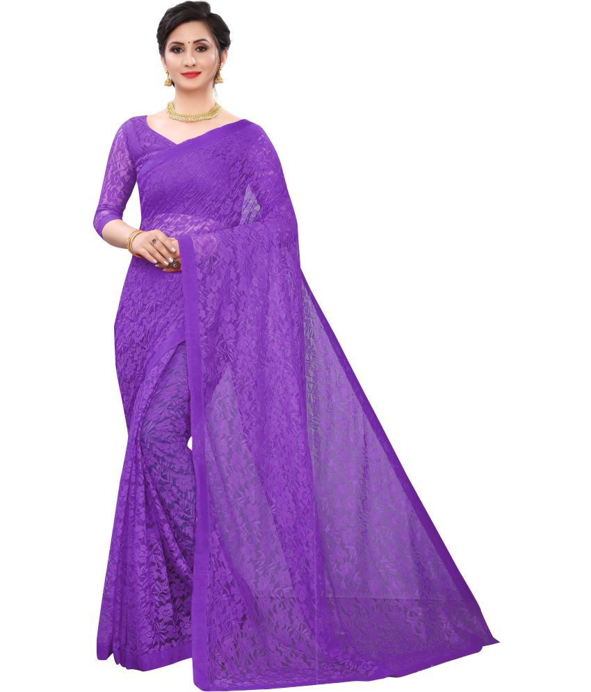     			Saadhvi Net Embroidered Saree With Blouse Piece - Purple ( Pack of 1 )