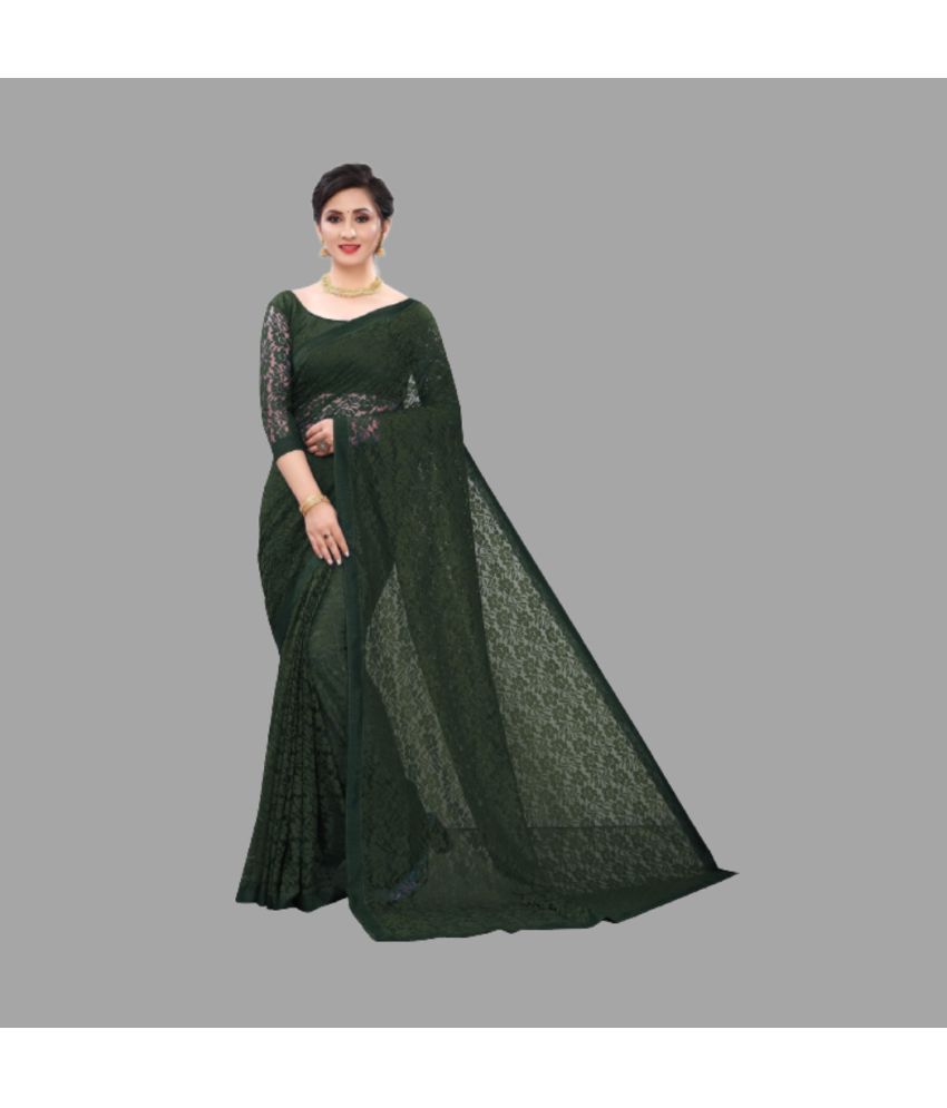     			Saadhvi Net Self Design Saree With Blouse Piece - Green ( Pack of 1 )