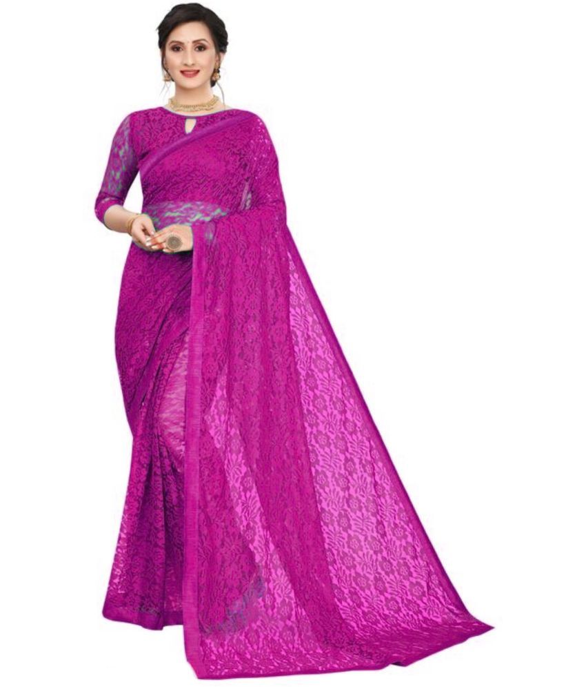     			Saadhvi Net Woven Saree With Blouse Piece - Purple ( Pack of 1 )