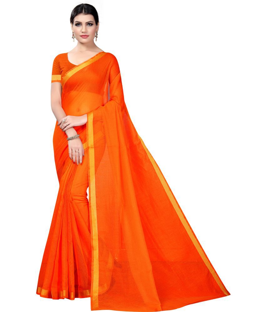     			Sadhvi Art Silk Printed Saree With Blouse Piece - Orange ( Pack of 1 )