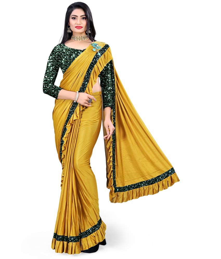     			Sadhvi Cotton Blend Solid Saree With Blouse Piece - Yellow ( Pack of 1 )