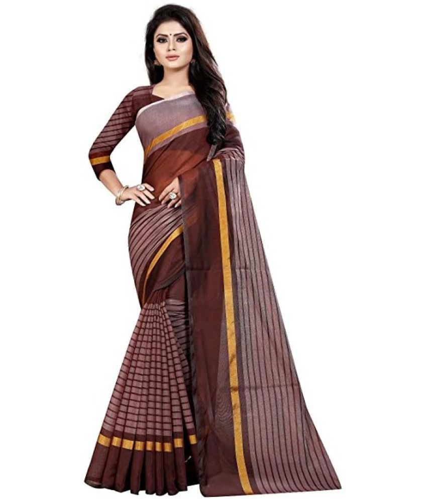     			Sadhvi Cotton Silk Printed Saree With Blouse Piece - BROWN ( Pack of 1 )