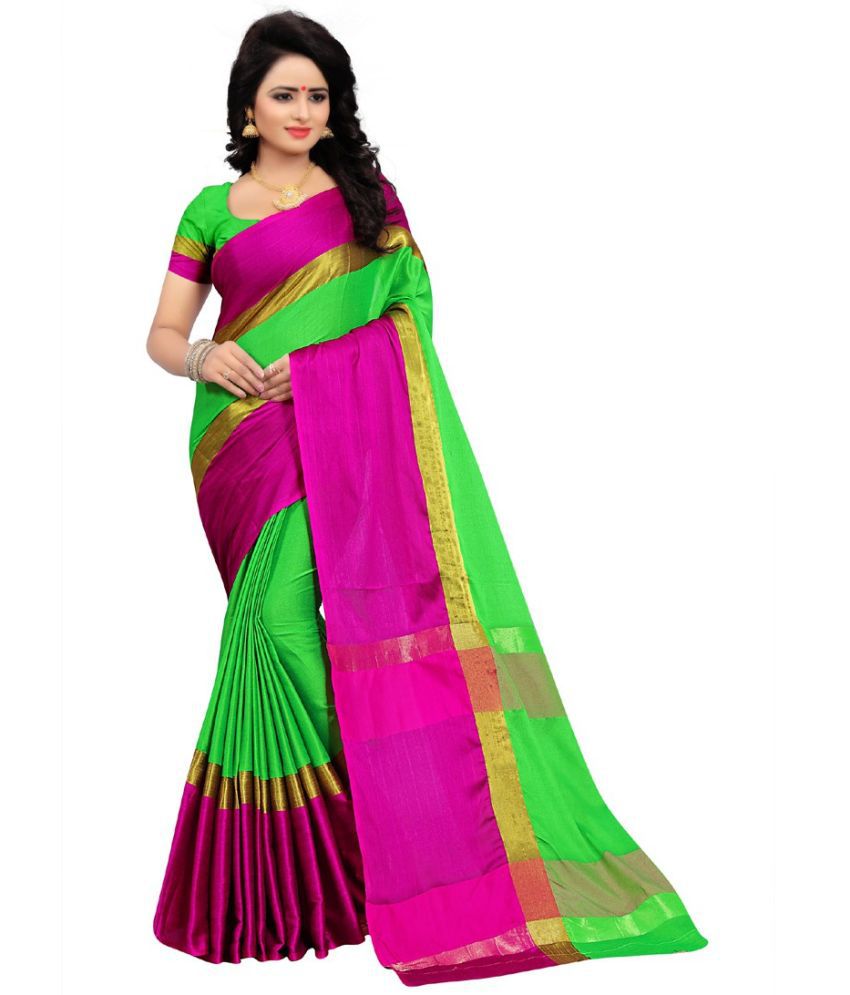     			Sadhvi Cotton Silk Solid Saree With Blouse Piece - Green ( Pack of 1 )