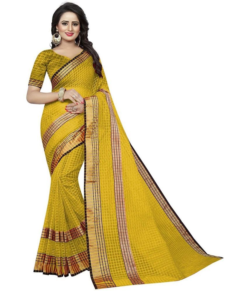     			Sadhvi Cotton Silk Striped Saree With Blouse Piece - Yellow ( Pack of 1 )
