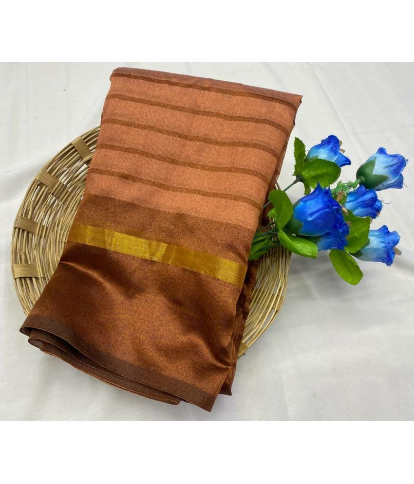     			Sadhvi Cotton Silk Striped Saree With Blouse Piece - Brown ( Pack of 1 )