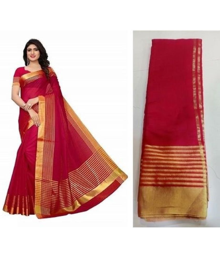     			Sadhvi Net Solid Saree With Blouse Piece - Red ( Pack of 1 )