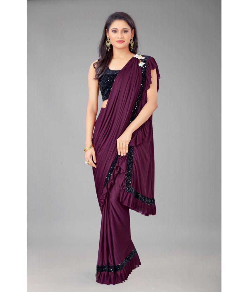     			Sadhvi Polyester Embellished Saree With Blouse Piece - Wine ( Pack of 1 )