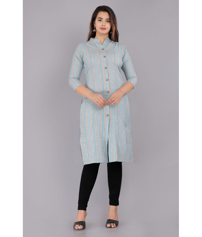     			Vashineh Cotton Striped Front Slit Women's Kurti - Blue ( Pack of 1 )