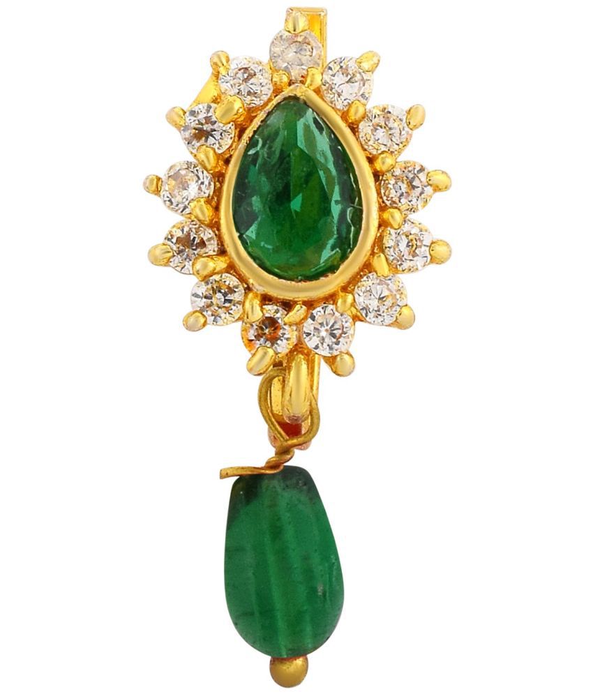     			ADMIER Brass Goldplated CZ studded pear design Marathi Nath Press to wear Mastani Noseclip Nosepin wedding bridal nath jewelry