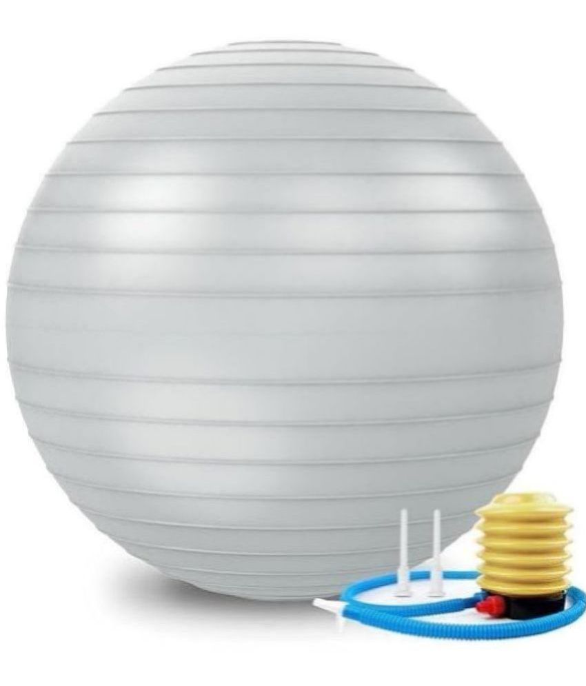     			Anti-Burst Rubber Gym Ball with Free Foot Pump, Round Shape Swiss Ball for Exercise, Workout, Yoga, Birthing, Balance & Stability, 65 cm, (Grey) Pack of 1