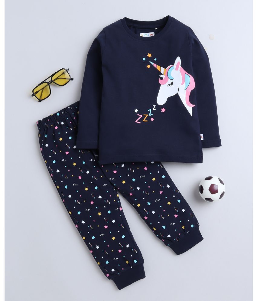     			BUMZEE Navy Cotton Baby Girl T-Shirt & Pyjama Set ( Pack of 1 )