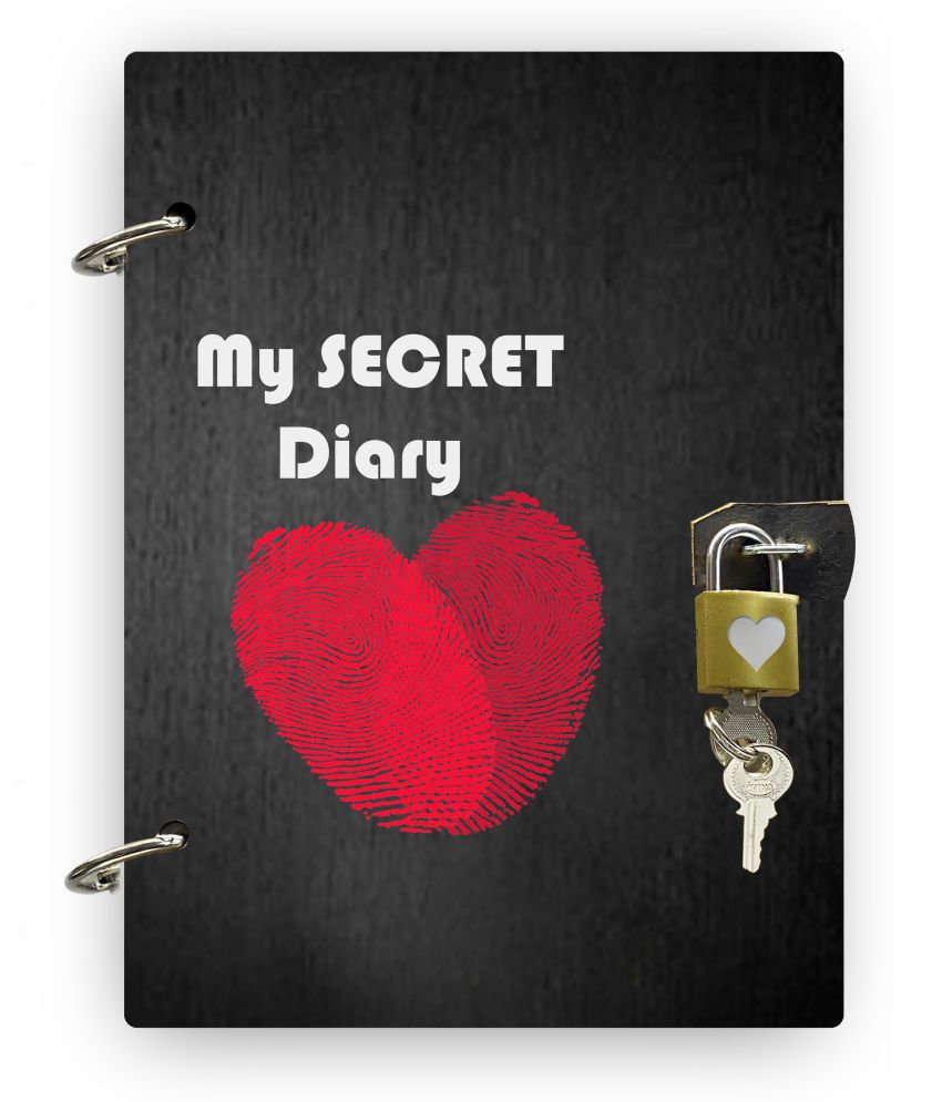     			DI-KRAFT Refillable Wooden cover Secret Diary With Lock Handmade and ring lock pattern Diary A5 Diary Unruled 160 Pages (Black)