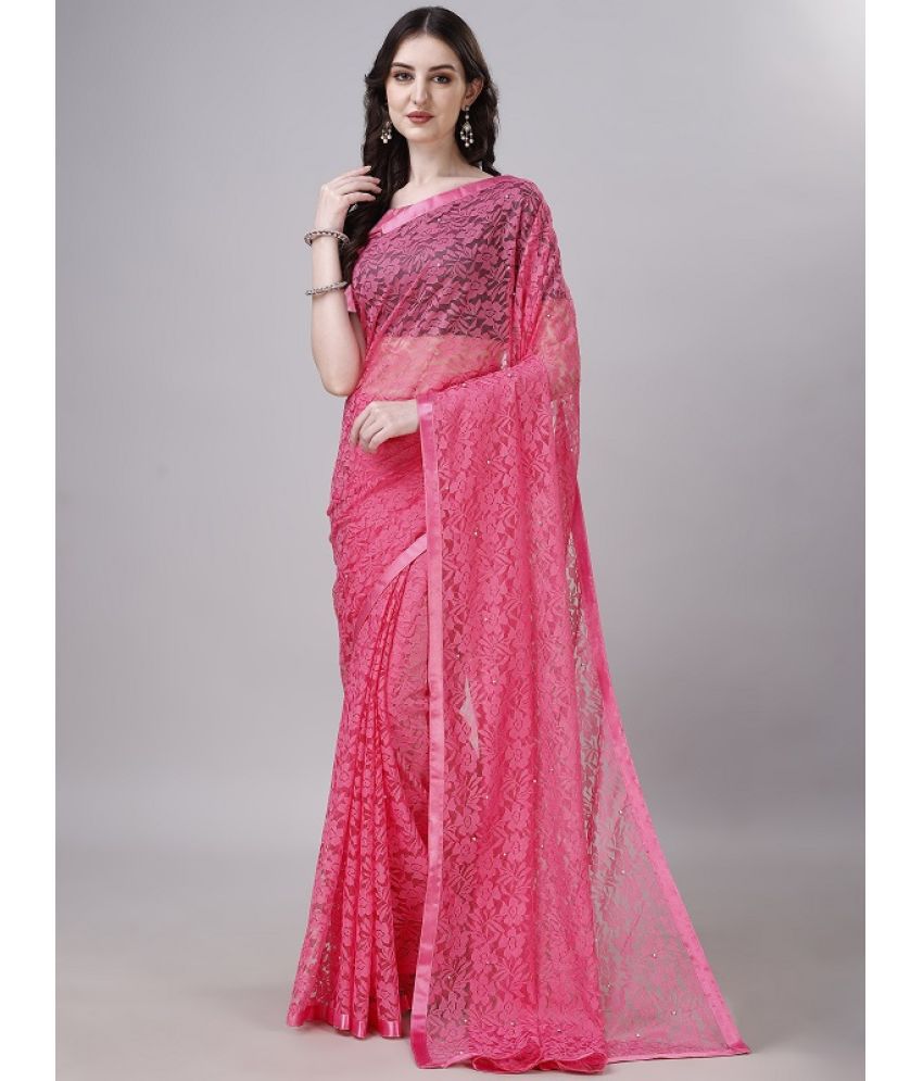     			VERVIZA Net Embroidered Saree With Blouse Piece - Pink ( Pack of 1 )