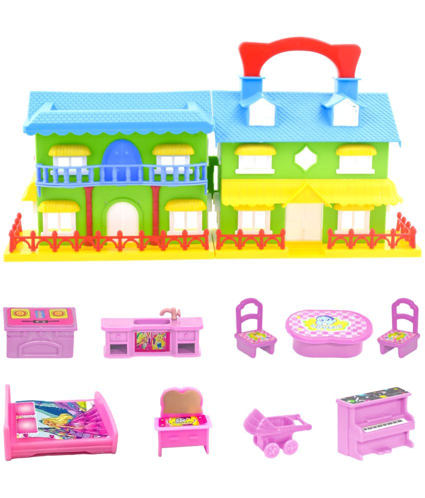     			WISHKEY Plastic Doll House for Kids, Role Play Set Dolls House for Girls, Doll House Set with 9 Accessories, Toy House for Girls, Made in India, Light Green, 3+ Years (Pack of 1)