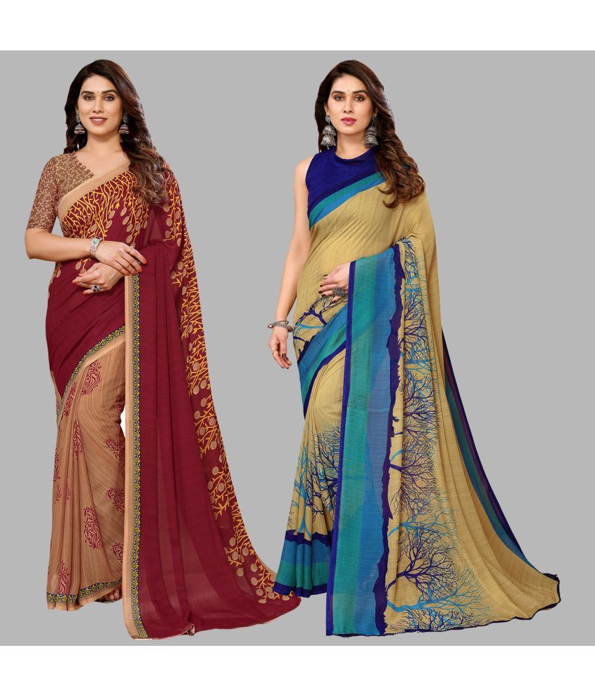     			ANAND SAREES Georgette Printed Saree With Blouse Piece - Multicolor ( Pack of 2 )