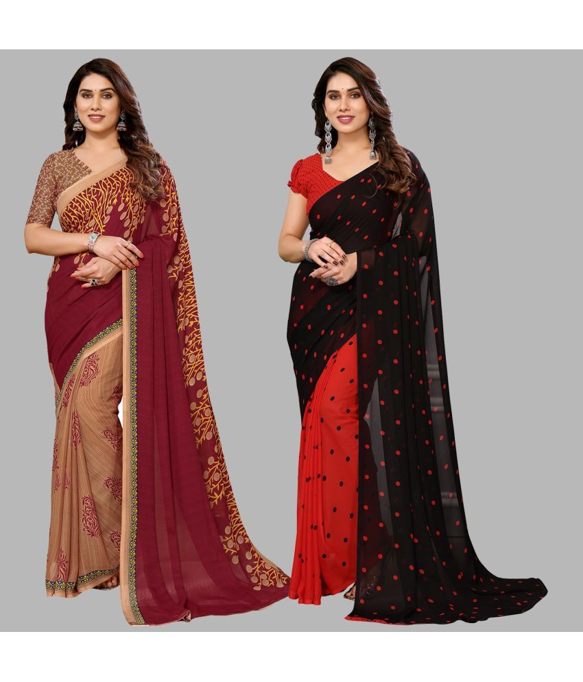     			ANAND SAREES Georgette Printed Saree With Blouse Piece - Multicolor ( Pack of 2 )