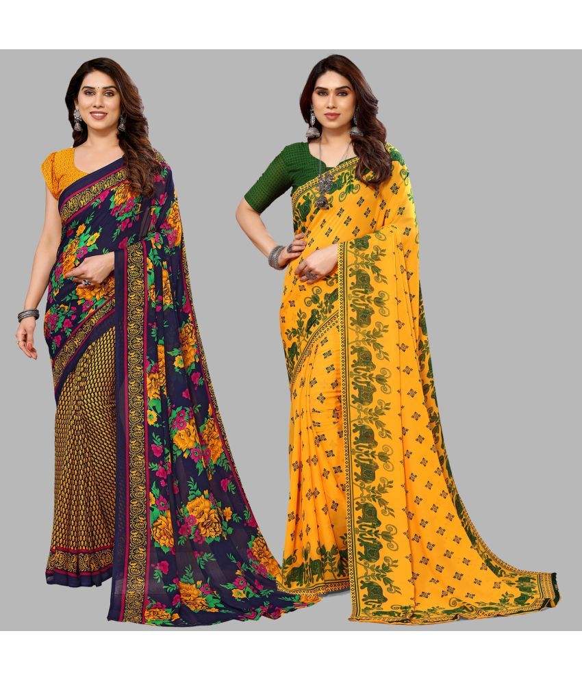     			ANAND SAREES Georgette Printed Saree With Blouse Piece - Multicolor ( Pack of 2 )